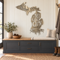 Thankful For My Michigan Roots metal wall art in pewter, displayed in a Michigan home interior.