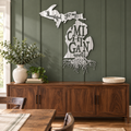 Thankful For My Michigan Roots metal wall art in polished metal, displayed in a Michigan home interior.