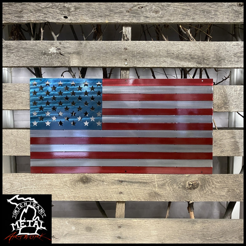 American Flag Metal Wall Art 24 X 12 / Airbrushed Red White Blue Flags