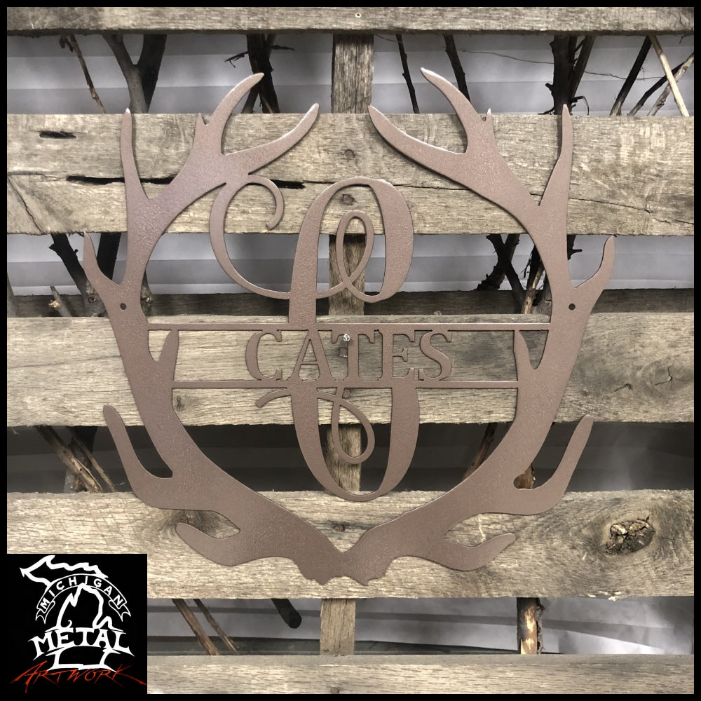 Antler Split Letter Monogram Metal Wall Art Michigan Metal Artwork 