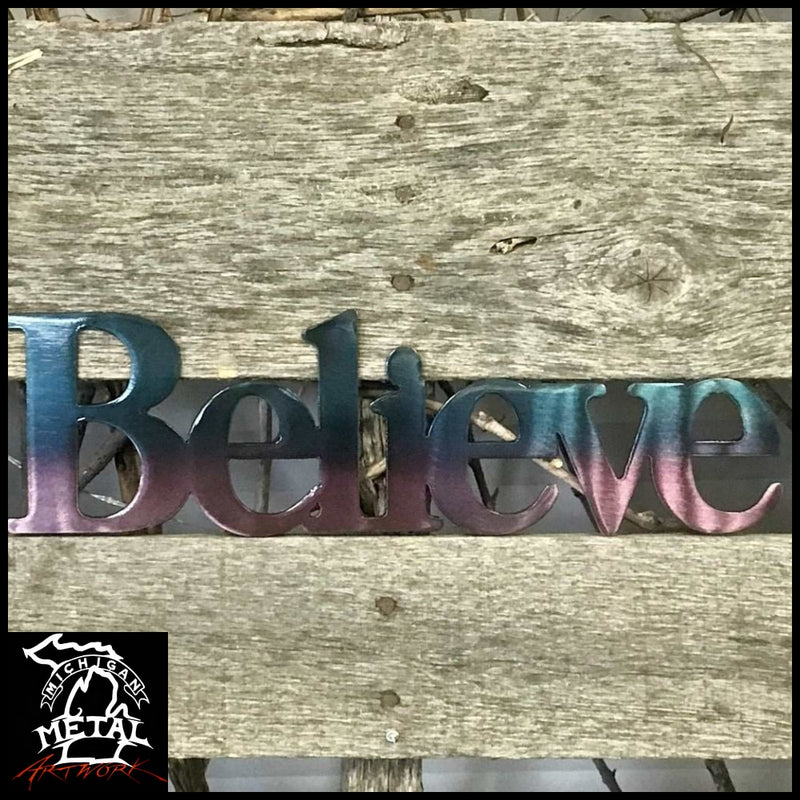 Believe Metal Wall Art Teal / Purple Decorative Words