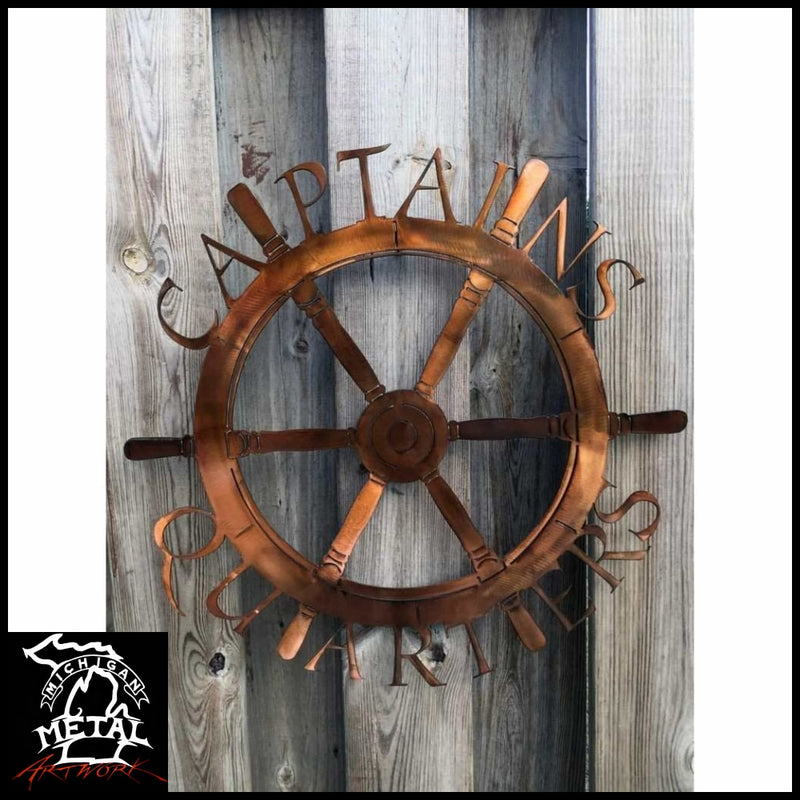 Captains Wheel Metal Wall Art Nautical