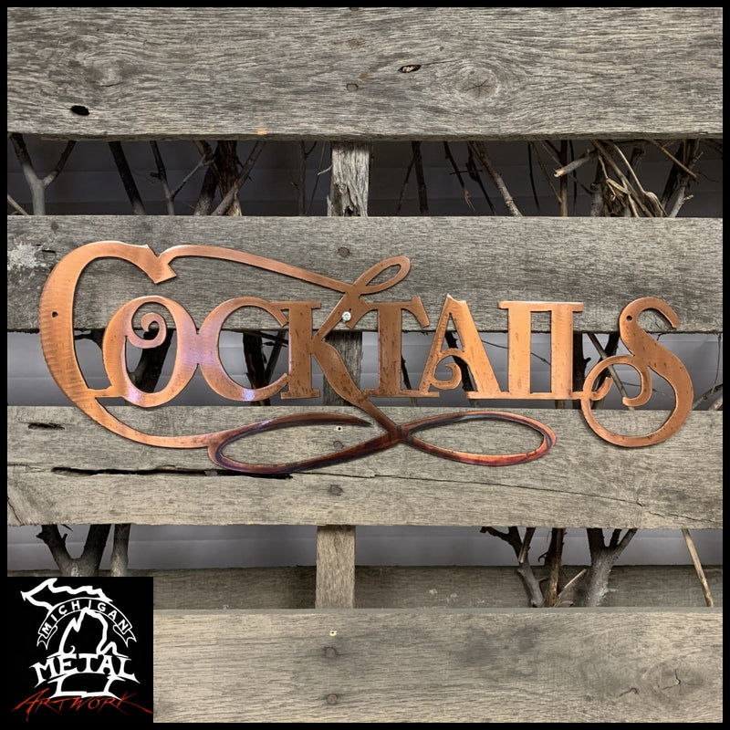 Cocktails Sign Metal Wall Art Copper Bronze Signs