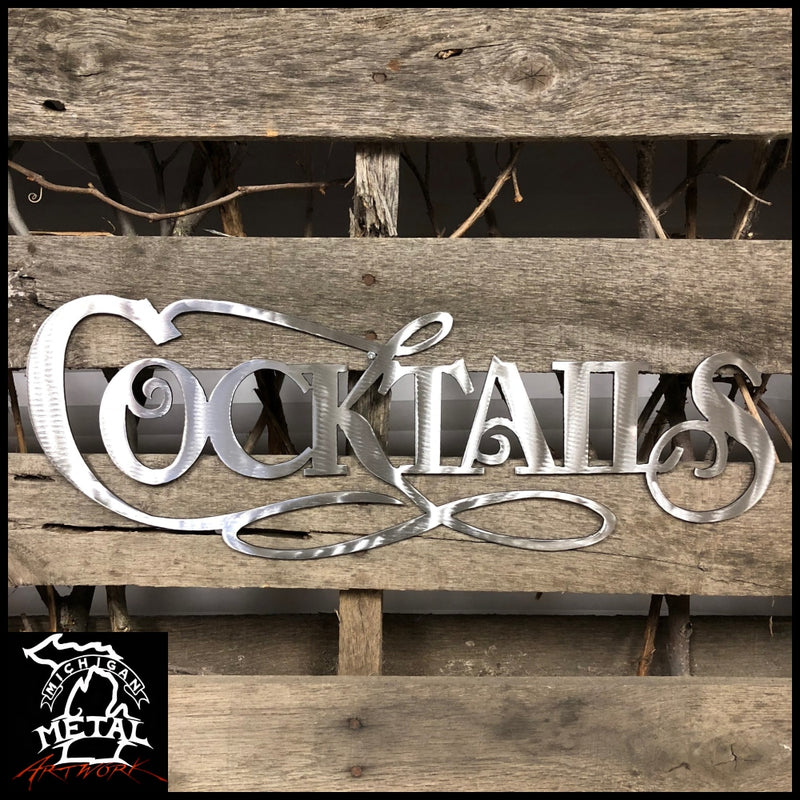 Cocktails Sign Metal Wall Art Polished Signs