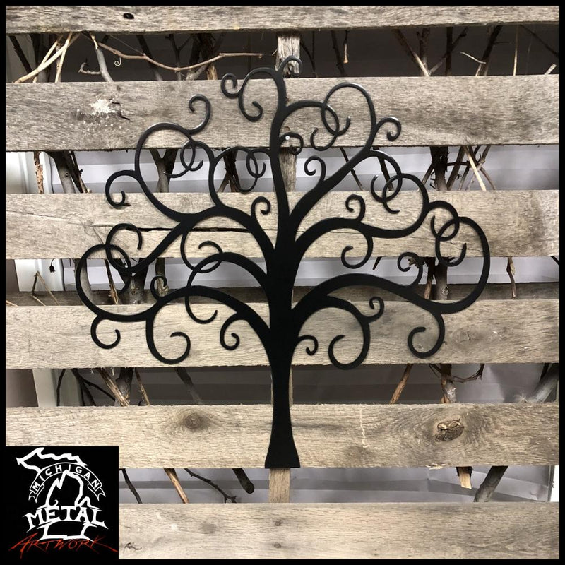 Curly Tree Of Life Metal Wall Art 12 X / Black Trees &amp; Leaves