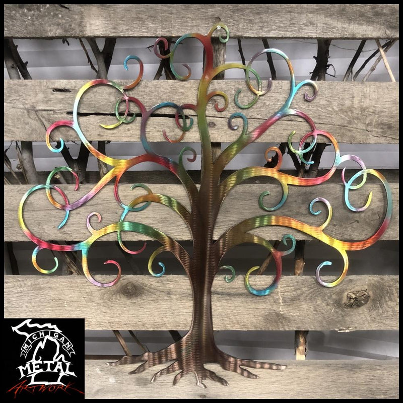 Curly Tree Of Life Metal Wall Art 22 X / Airbrushed Various Trees &amp; Leaves