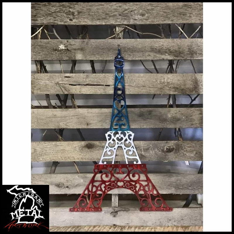 Eiffel Tower Metal Wall Art Airbrushed Red White Blue Novelty