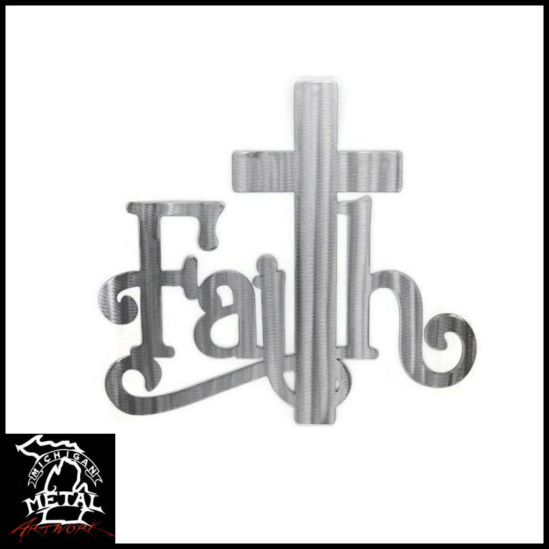 Faith Cross Metal Wall Art Polished Religious