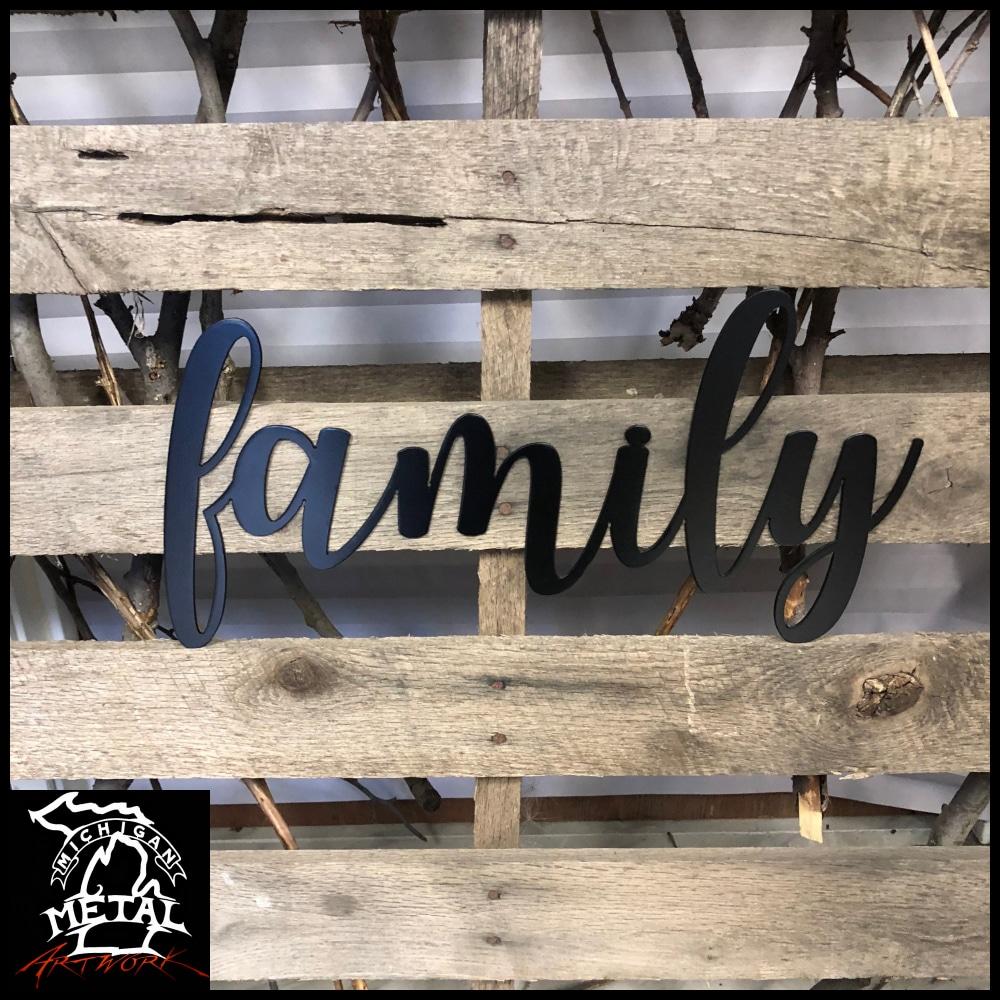 Family Cursive Metal Wall Art - Michigan Metal Artwork