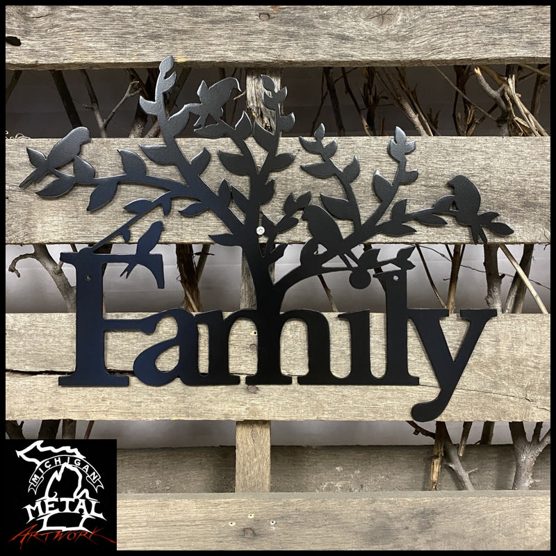 Family Tree With Birds Metal Wall Art 12 X 10 / Black Trees &amp; Leaves