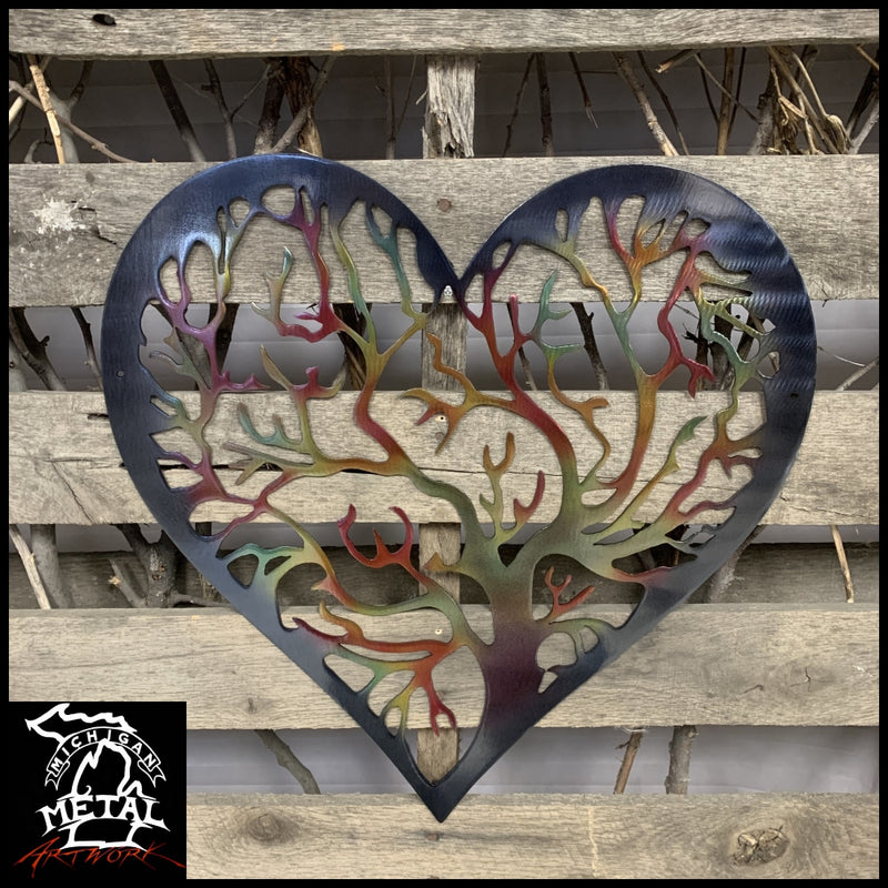 Heart Tree Of Life Metal Wall Art 18 Width / Airbrushed Trees &amp; Leaves