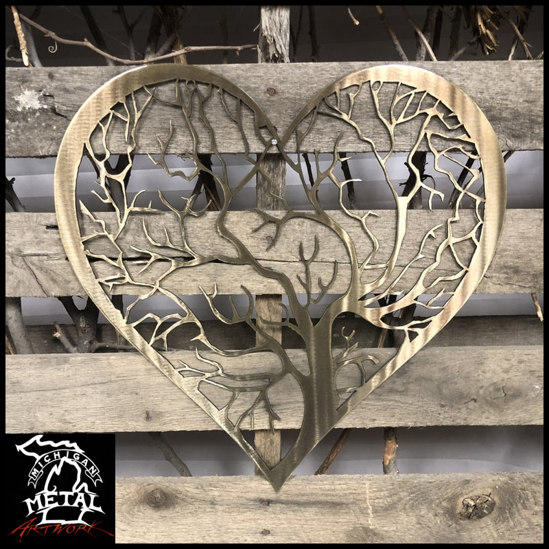 Heart Tree Of Life Metal Wall Art 24 Width / Pewter Trees &amp; Leaves