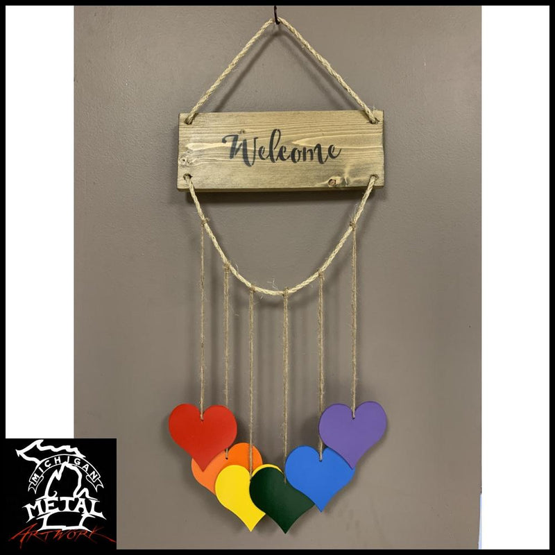 Hearts Of Harmony Hanging Decor Driftwood / Add Welcome Text Garden
