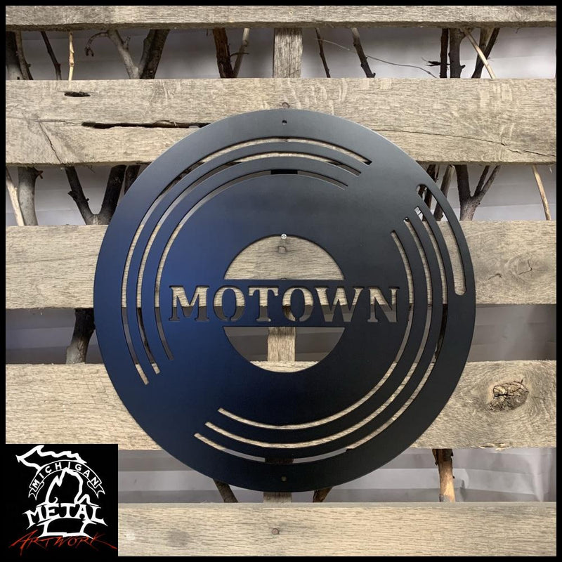 Motown Record Metal Wall Art Matte Black / 16 Round Music