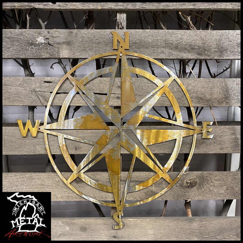Nautical Compass Rose Metal Wall Art - Michigan Metal Artwork