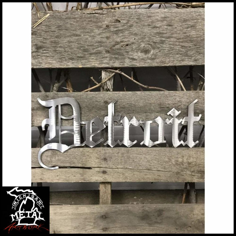 Old English Detroit Metal Wall Art 18 X 7.5 / Polished Michigan Themed