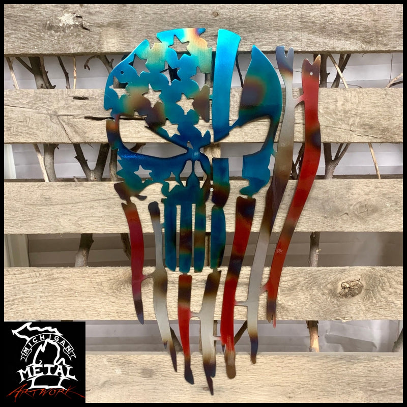 Punisher Flag Metal Wall Art 14 X 24 / Airbrushed Red White Blue Flags