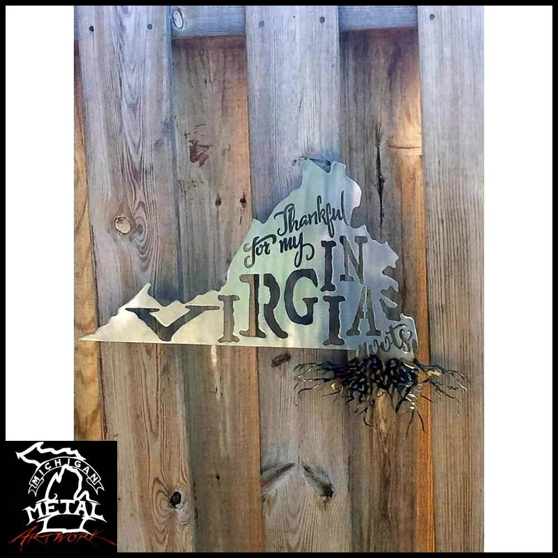 Thankful For My Virginia Roots Metal Wall Art Polished Torched /