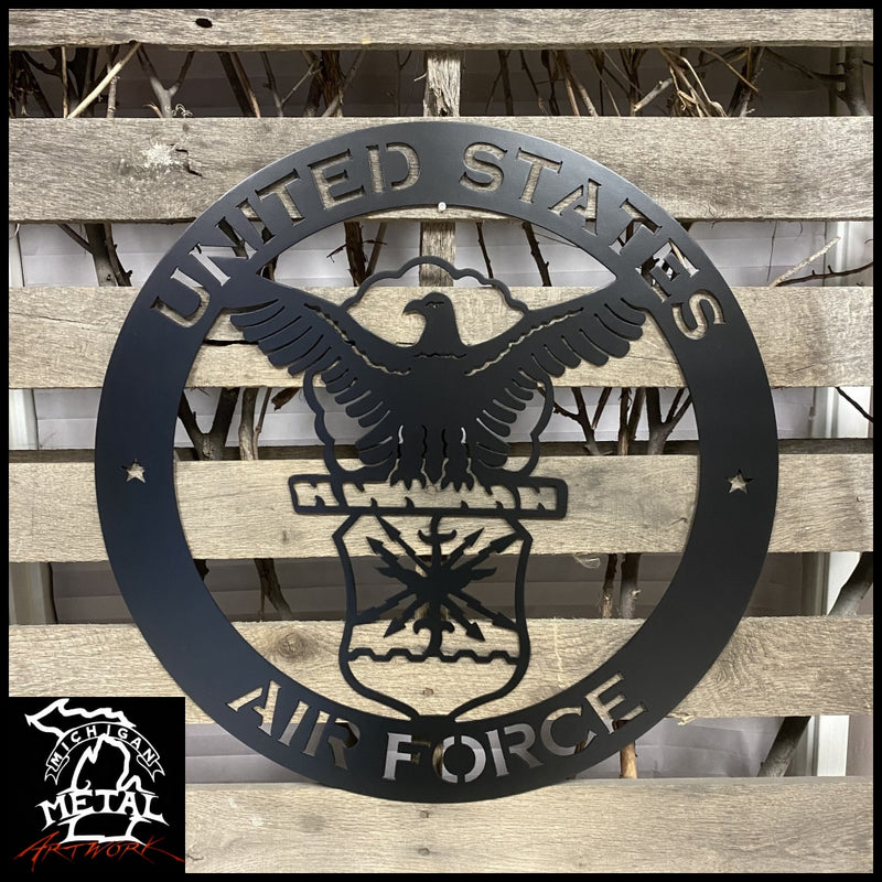 United States Air Force Metal Wall Art Logo 24 Round / Black Military
