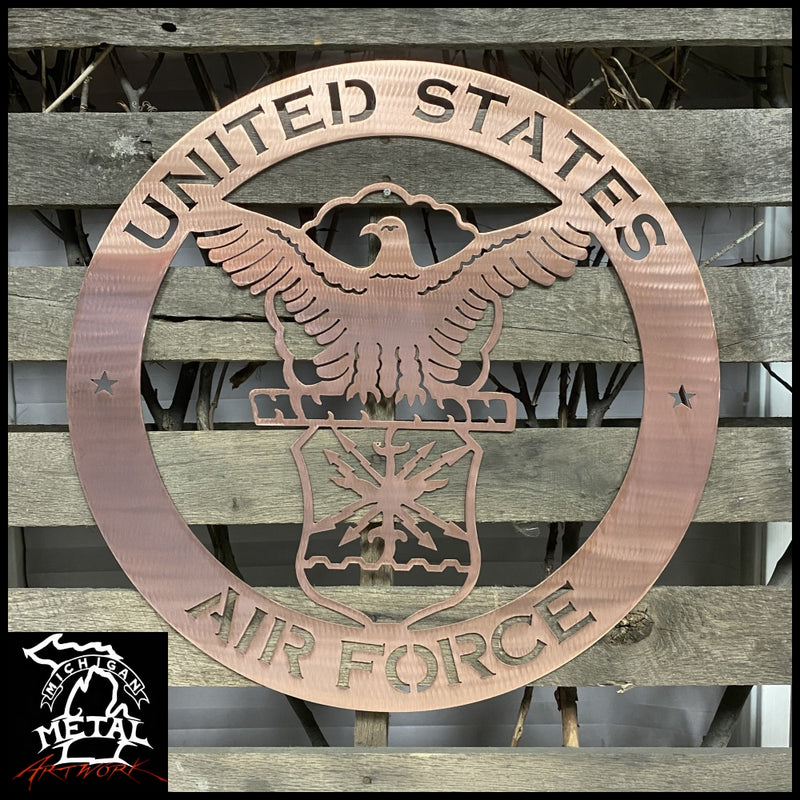 United States Air Force Metal Wall Art Logo 24 Round / Copper Military