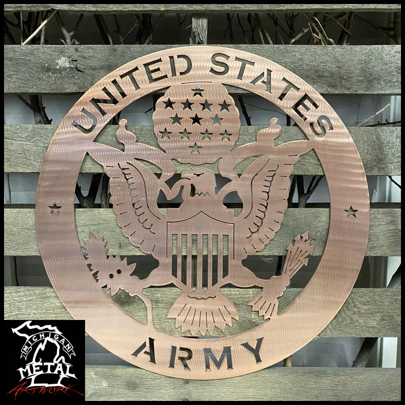 United States Army Metal Wall Art Logo 24 Round / Copper Military