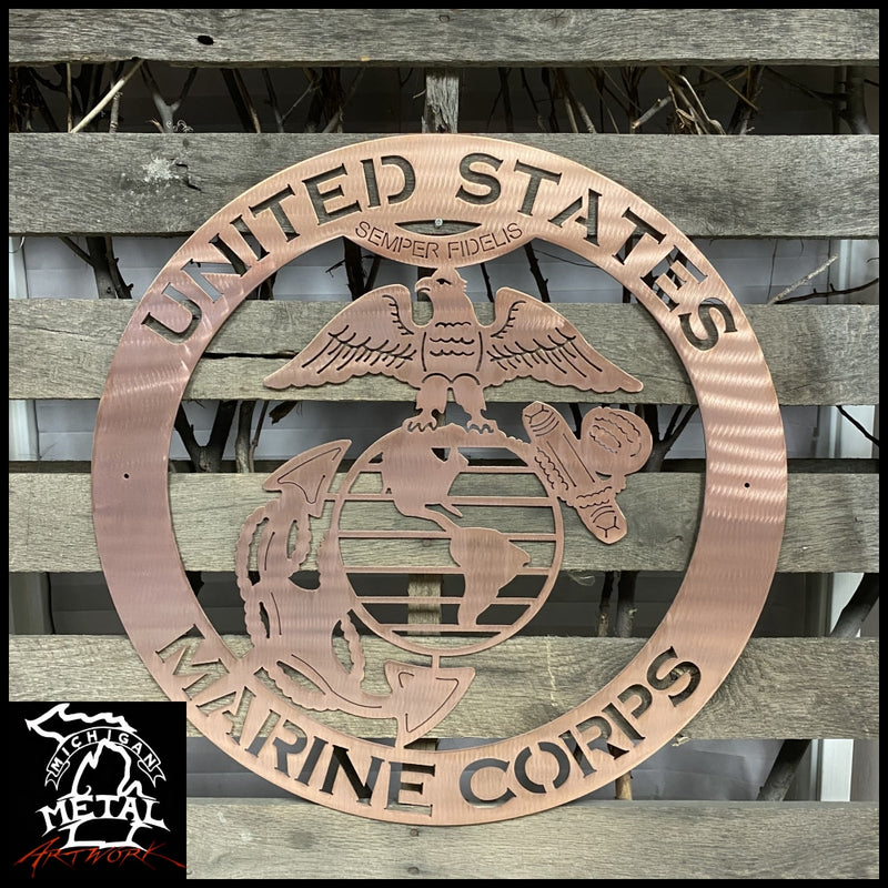 United States Marines Metal Wall Art Logo 24 Round / Copper Military