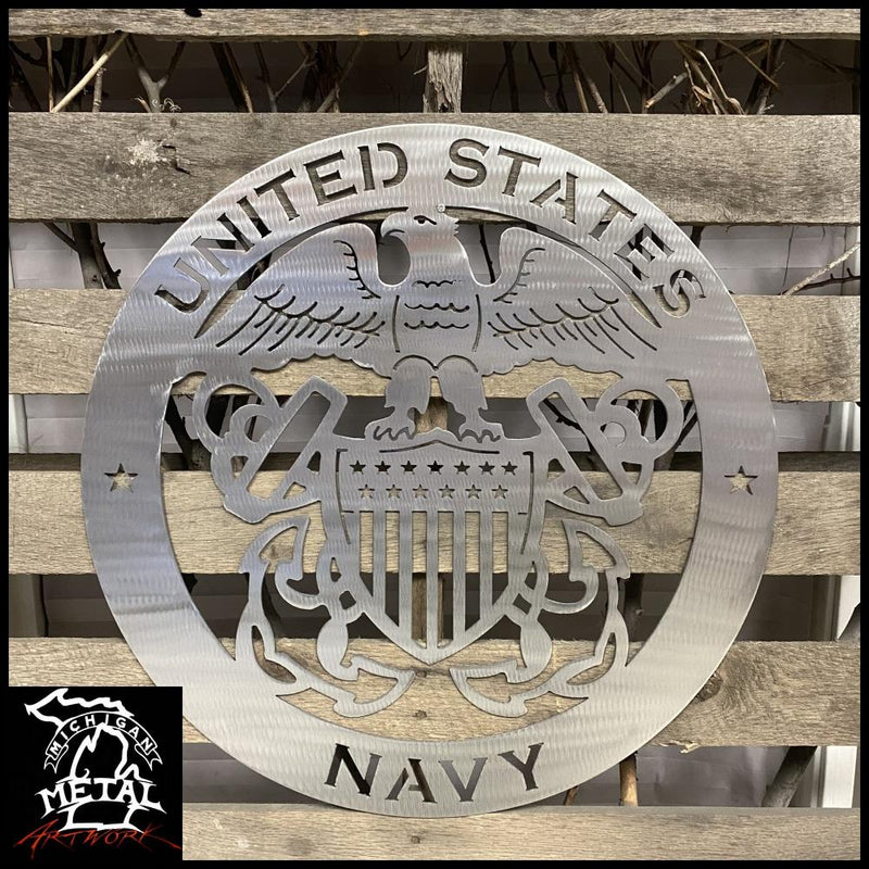 United States Navy Metal Wall Art Logo 24 Round / Polished Military