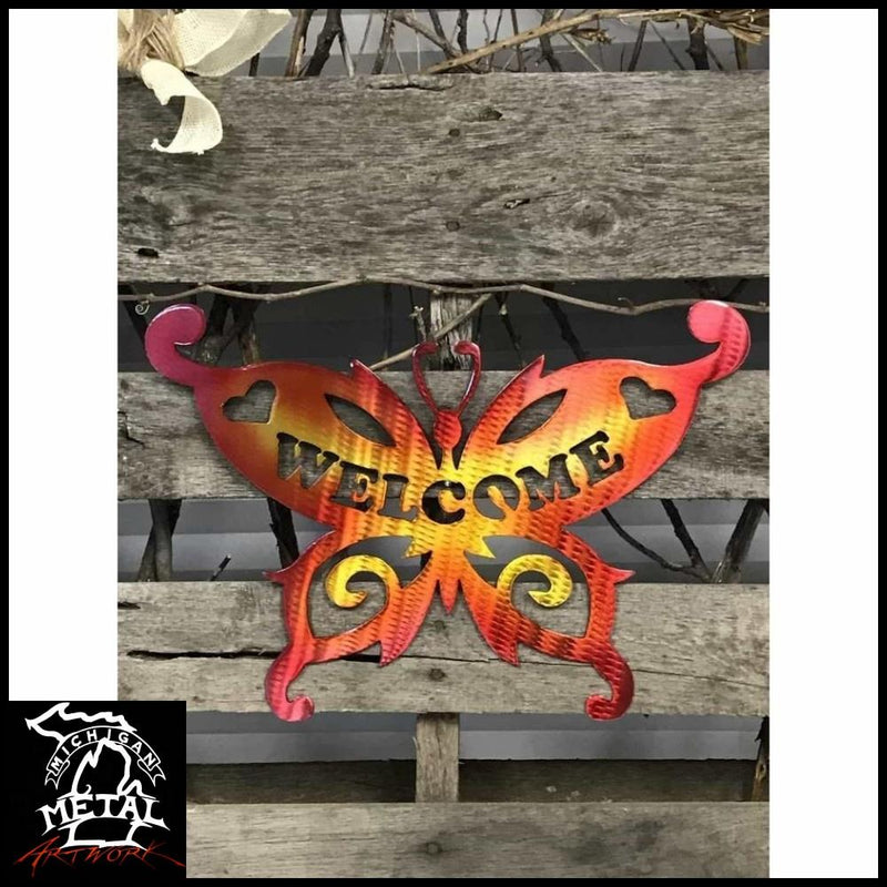 Welcome Butterfly Metal Garden Decor Airbrushed Various