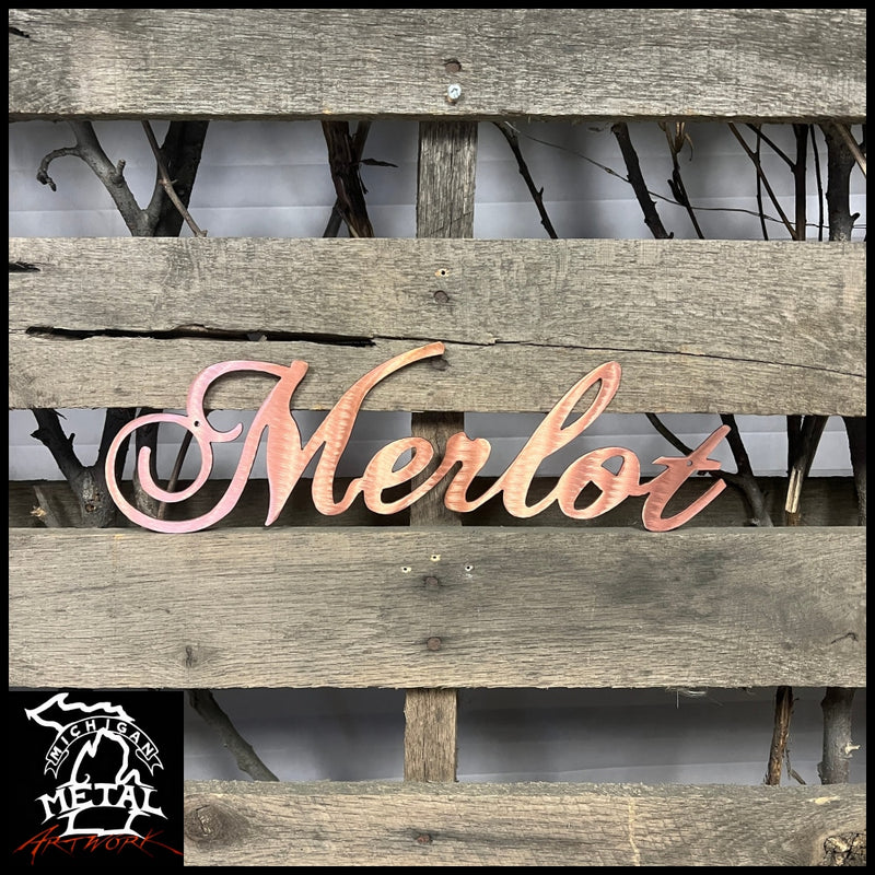 Wine Names Metal Wall Art Merlot: 12 X 4 / Copper