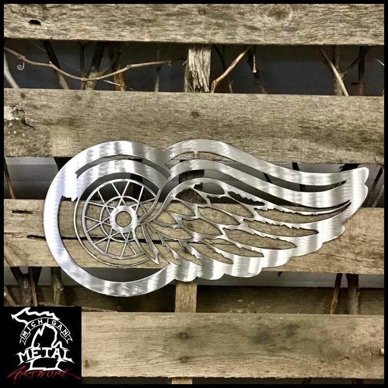 Winged Wheel Metal Wall Art 24 X 12 / Polished Michigan Themed
