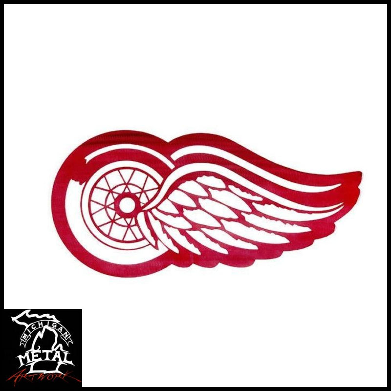 Winged Wheel Metal Wall Art 24 X 12 / Red Michigan Themed